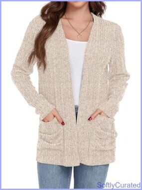 Open Front Lightweight Cardigan Long Sleeve Sweater with Pockets